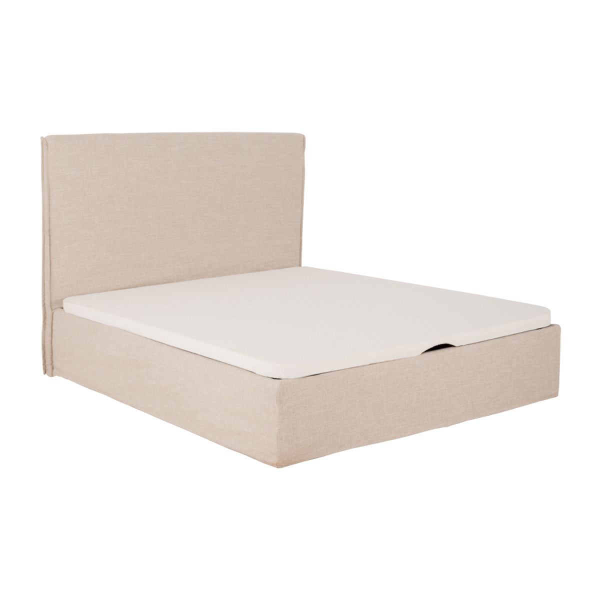 Lit coffre déhoussable en lin beige pour les sommiers en différentes tailles