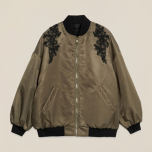 Oltre - Bomber de satén con parches - Verde militare