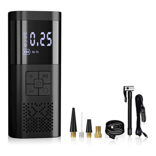 Pompa d'aria portatile e wireless per auto, 150PSI con luce LED, 3 modalità d'uso e 4 ugelli inclusi.