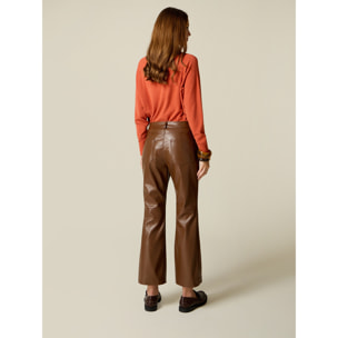 Oltre - Pantaloni flare in tessuto spalmato - Marrone