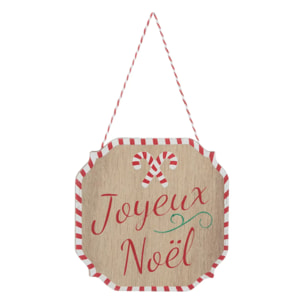 Décoration de sapin en bois panneau Joyeux Noël rouge blanc 10cm