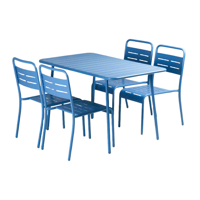 Ensemble table de jardin 120 cm et 4 chaises bleu EVORA
