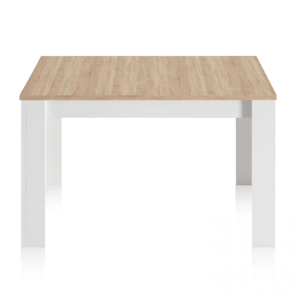 Mesa de comedor extensible Kendra 123 Blanco Artik (Blanco Mate) - Roble Canadian
