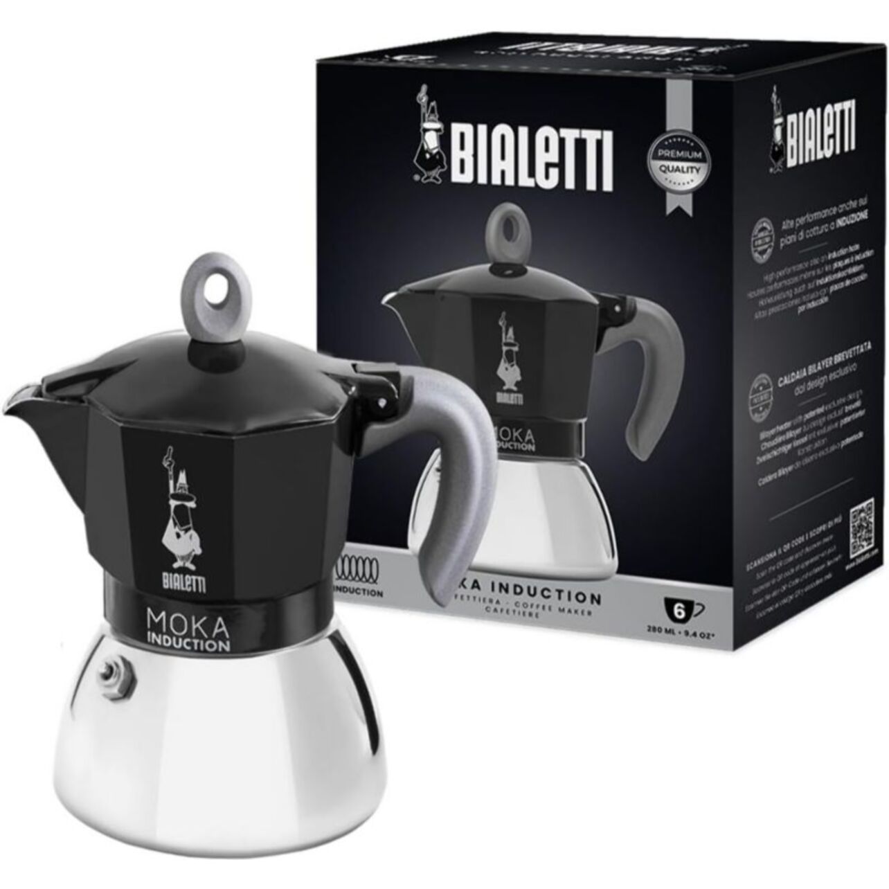 Cafetière italienne BIALETTI dont induction Moka Noir - capacité 6 tasses