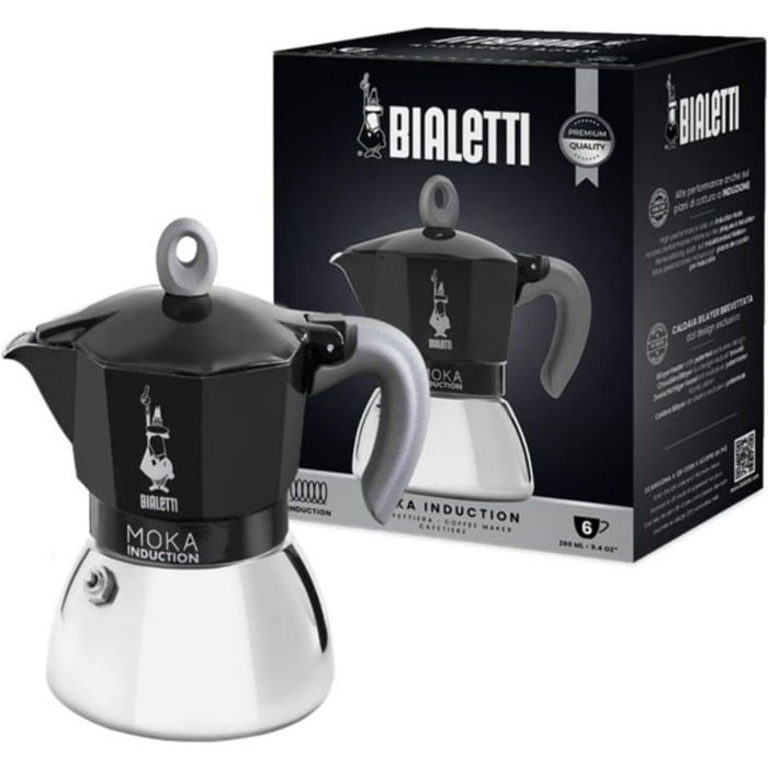 Cafetière italienne BIALETTI dont induction Moka Noir - capacité 6 tasses