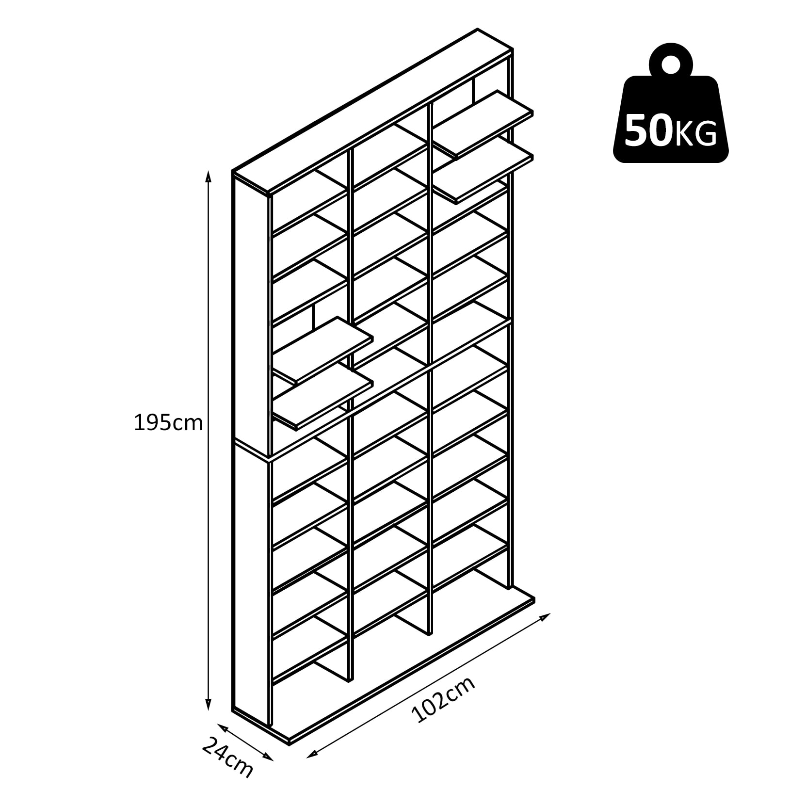Étagère rangement CD/DVD meuble de rangement pour 1116 CDs 33 compartiments réglables en hauteur 102 x 24 x 195 cm noir