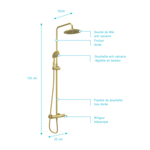 Colonne de douche Mécanique finition Or Doré Brossé - 133x26x52 cm - MOLLY GOLD