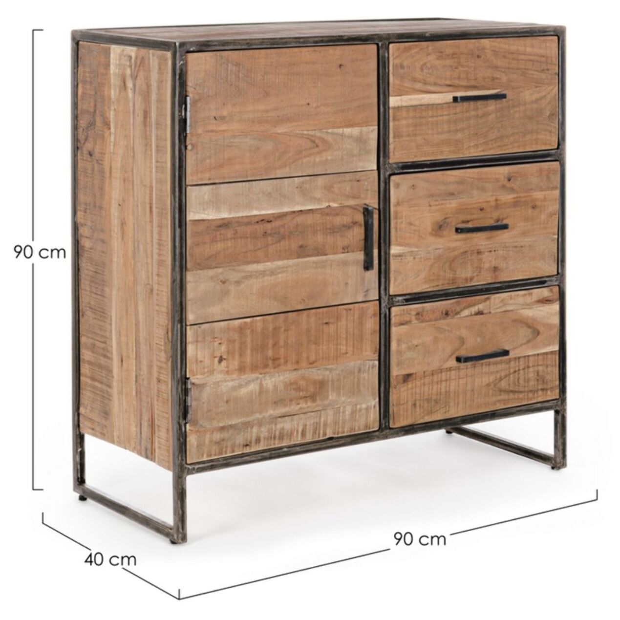 Credenza ELMER in legno di acacia e acciaio, 90x40x90 cm