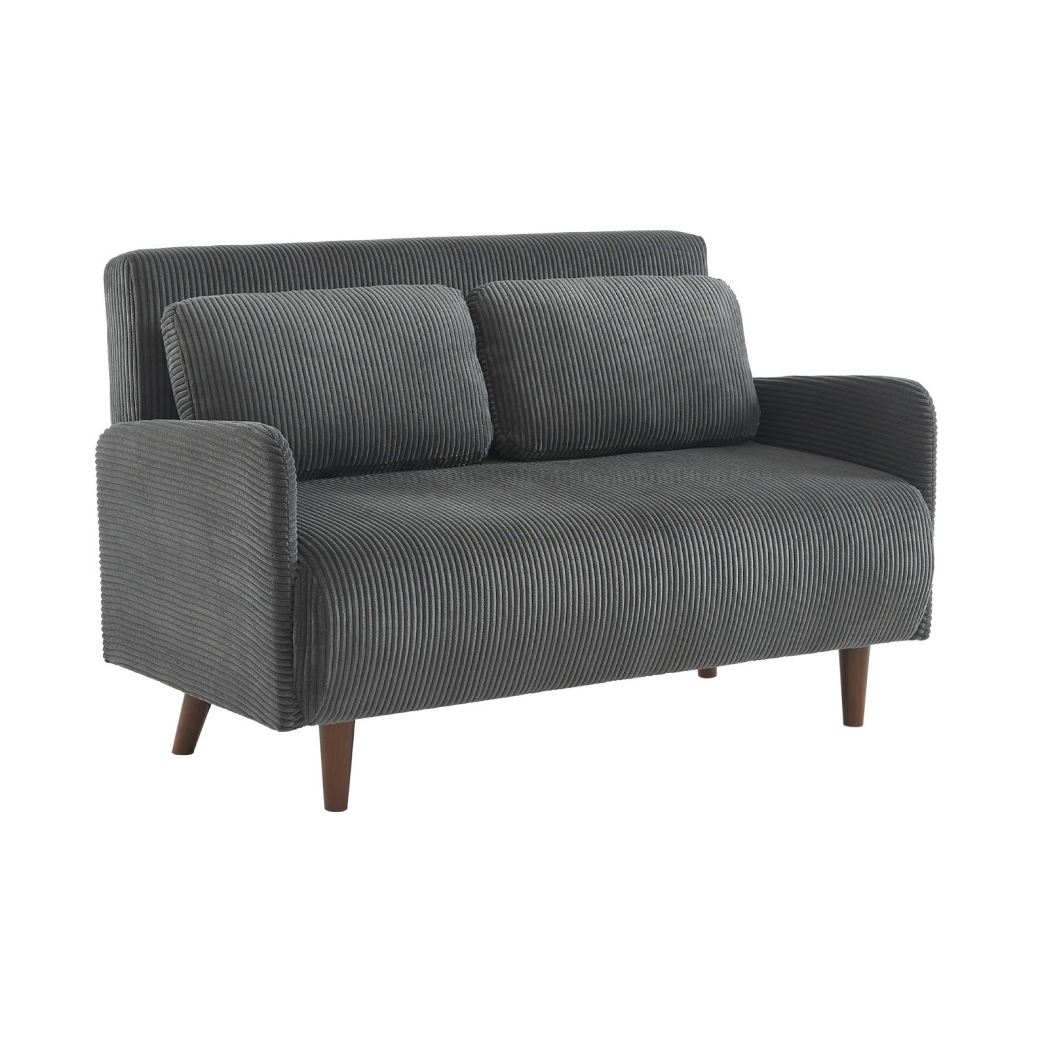 Canapé convertible en velours côtelé - Panam - 2 places scandinave. pieds bois foncé. gris foncé. banquette. dossier inclinable