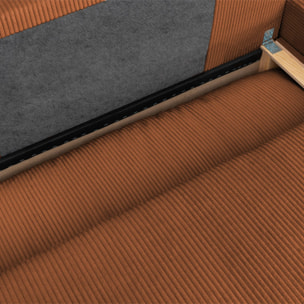 Banquette canapé d'angle droit convertible 3 places velours côtelé avec coffre NELSON