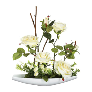 Composition des roses artificielles - pot en ciment - H36 - 5 cm