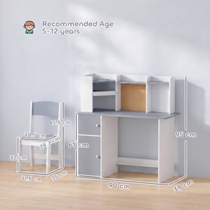 Bureau enfant chaise design multi-rangement avec panneau en liège blanc gris