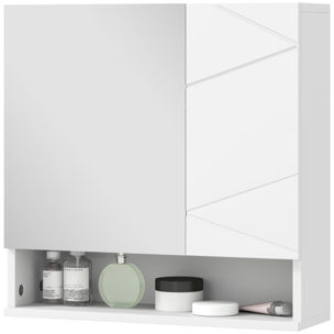 Armoire miroir de salle de bain - 2 portes, 2 étagères, niche - blanc