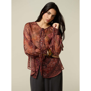 Oltre - Camicia in creponne con fiocco - Bordeaux