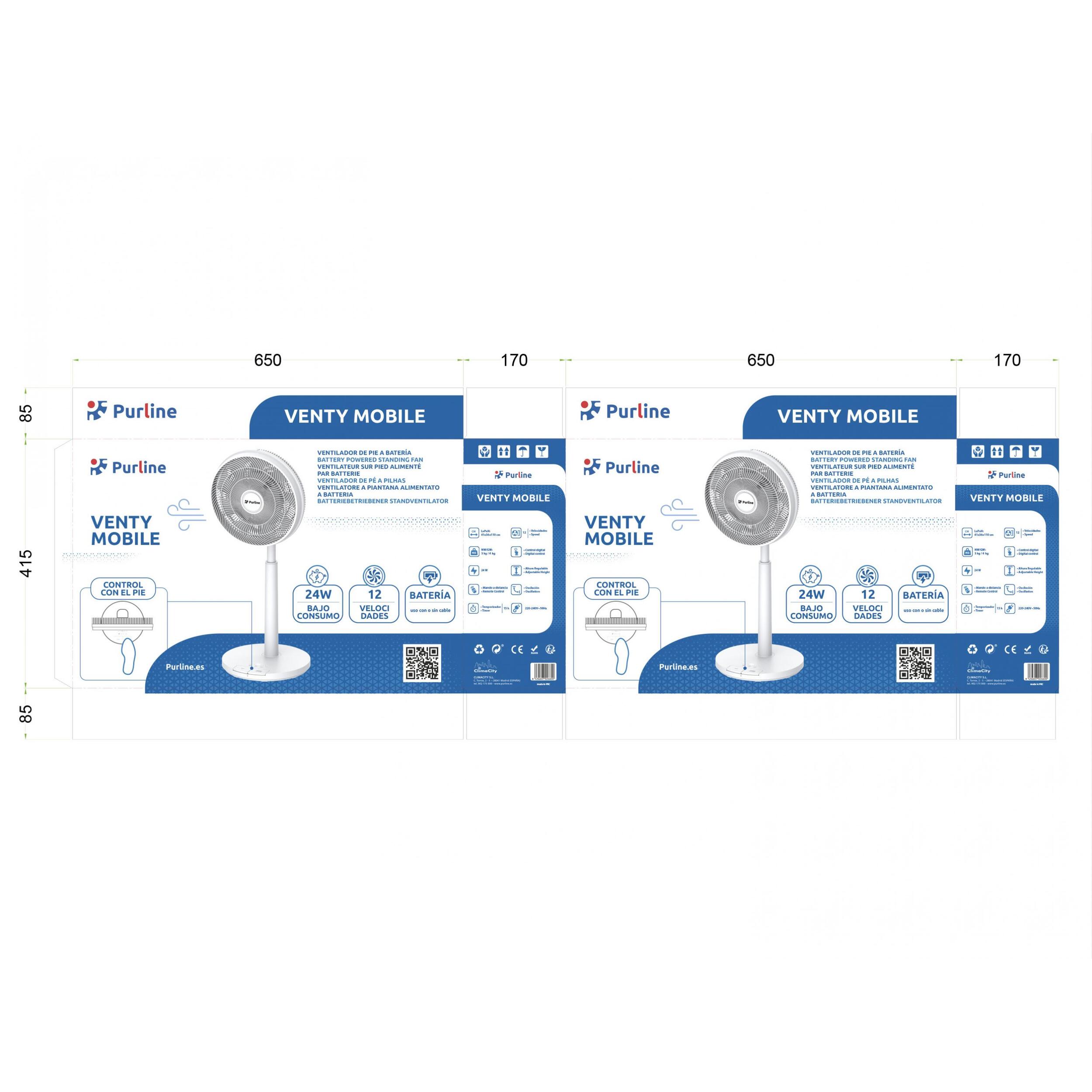Ventilador de Pie DC con batería y 9 aspas VENTY MOBILE PURLINE