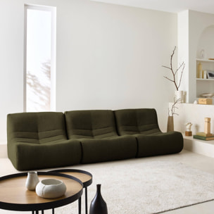 Lot de 3 fauteuils chauffeuses en bouclette texturée kaki foncé style contemporain 1 place