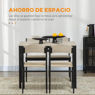 Juego de Mesa y Sillas de Comedor, Mesa de Cocina Rectangular con 4 Sillas, Estilo Moderno, Marco Metálico, para Espacios Pequeños, Salón, Roble y Negro