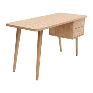 Bureau avec rangements 2 tiroirs scandinave bois clair chêne L140 cm FIFTIES