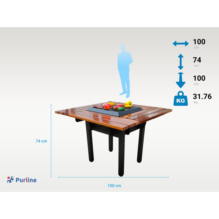 Mesa barbacoa con grill y tablero de madera EFP54 BBQ PURLINE