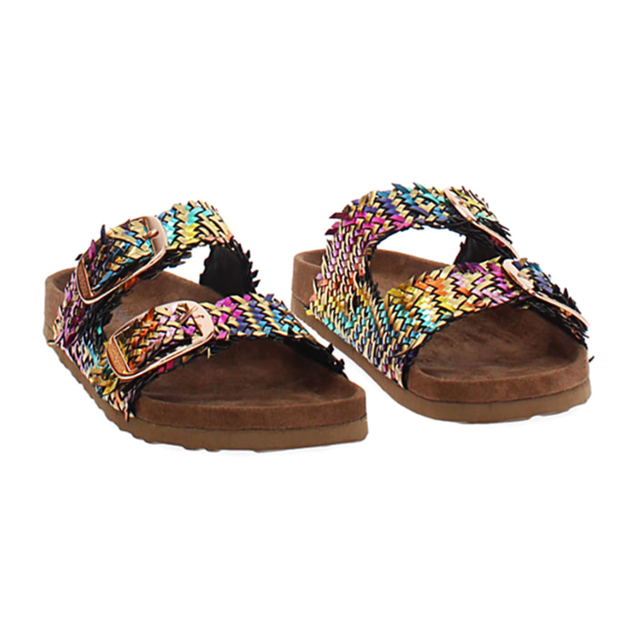 Sandali bassi da donna intrecciati multicolor