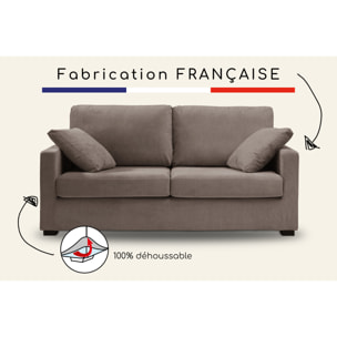 Canapé 3 pl LYS 175 cm fixe tissu Moderne Taupe - 100% déhoussable - Fabriqué en France