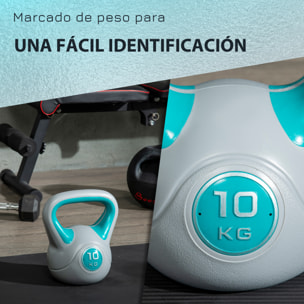 Conjunto de 2 Pesas Rusas de 10 kg 8 kg Kettlebell de Fiteness con Relleno de Arena Mango Ancho para Ejercicios y Entrenamiento en Casa y Gimnasio 22x16x26 cm 20x14x24 cm Azul y Naranja