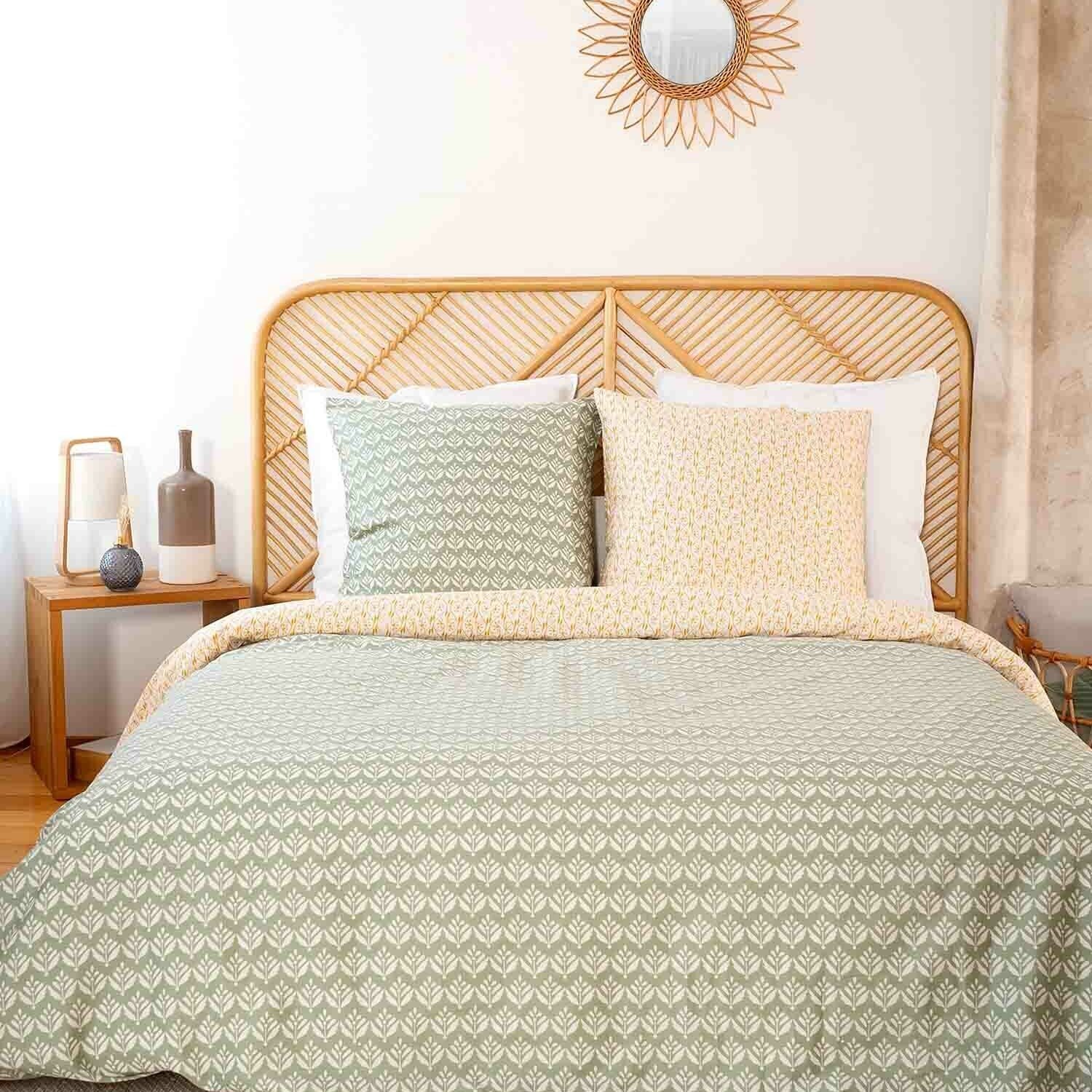 Parure housse de couette imprimé 100% satin de coton - orient - vert