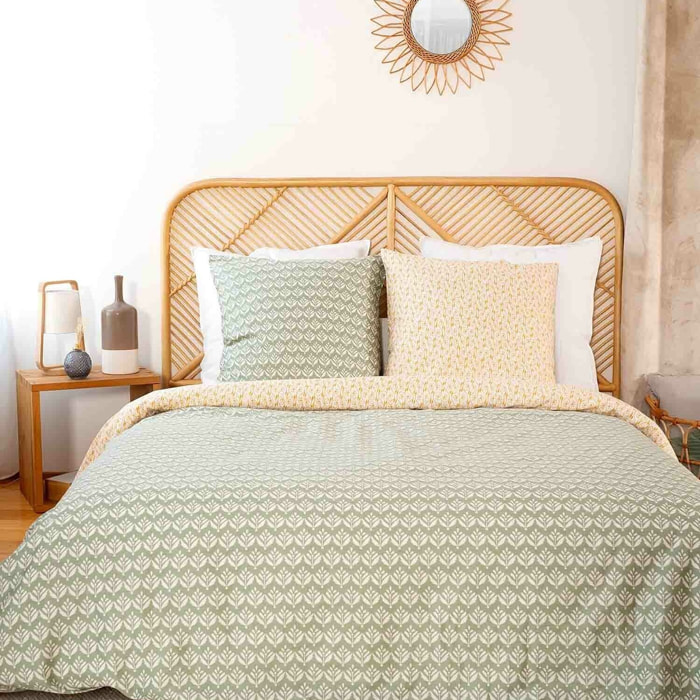 Parure housse de couette imprimé 100% satin de coton - orient - vert