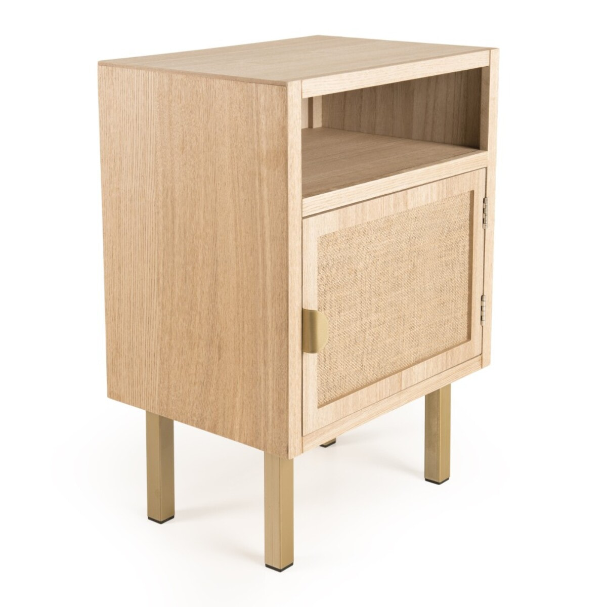 ALINE - Chevet 1 niche 1 porte toile de jute pieds métal doré