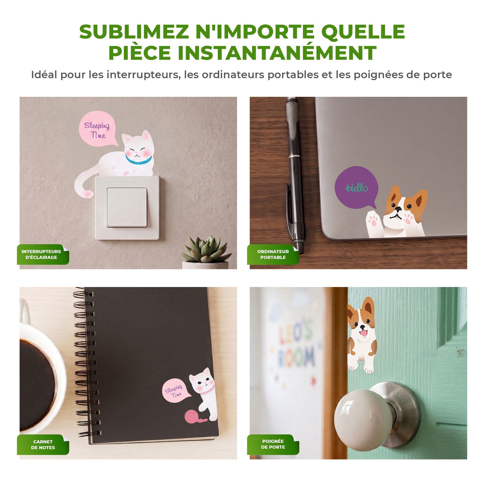 Stickers Muraux décoration adhésifs Prises Chien et Chats