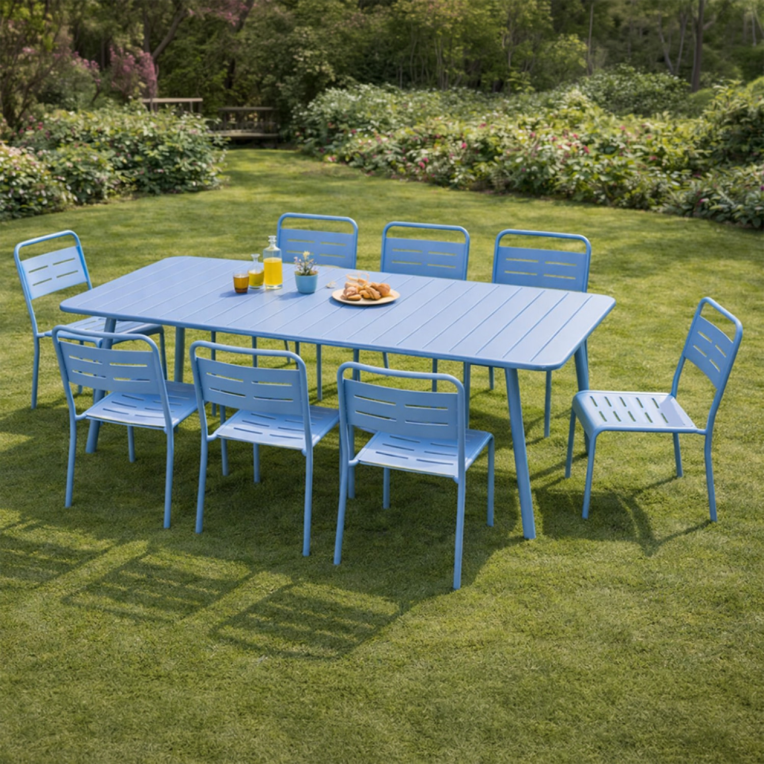 Ensemble table de jardin 200 cm et 8 chaises bleu EVORA