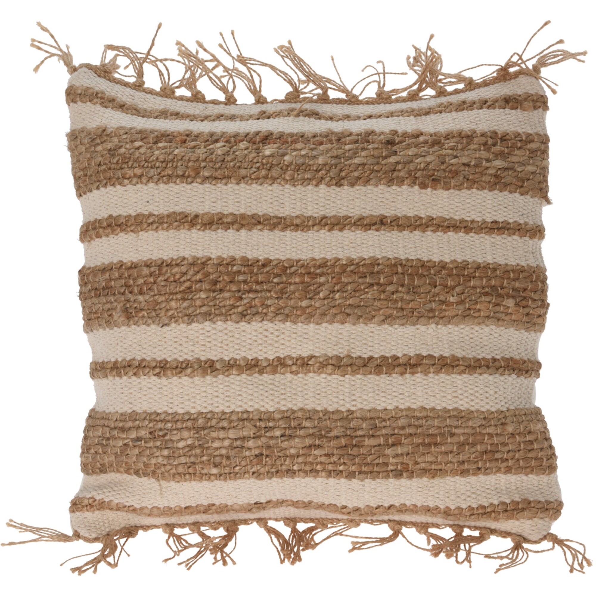 Cojín de yute y algodón con flecos en beige/multi 45x45cm - Relleno de 400gr al vacío