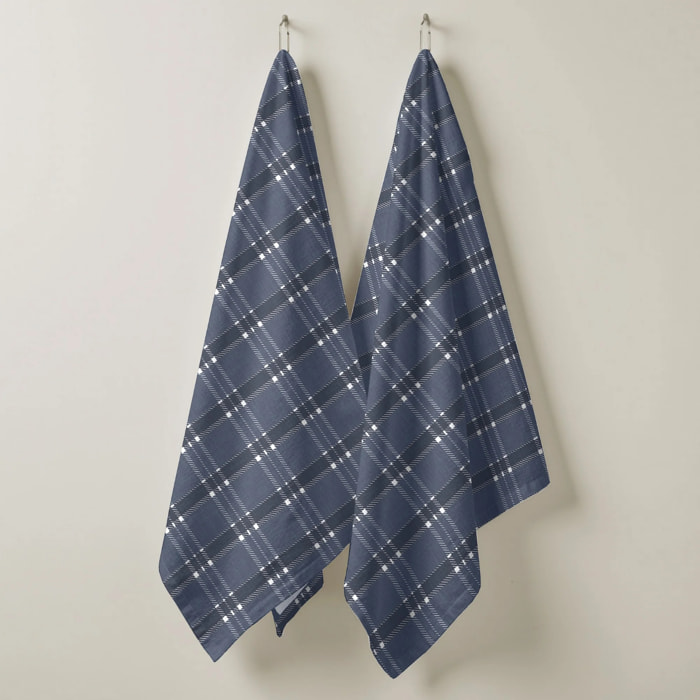 Lot de 2 torchons de cuisine 100% coton Camilo Blue