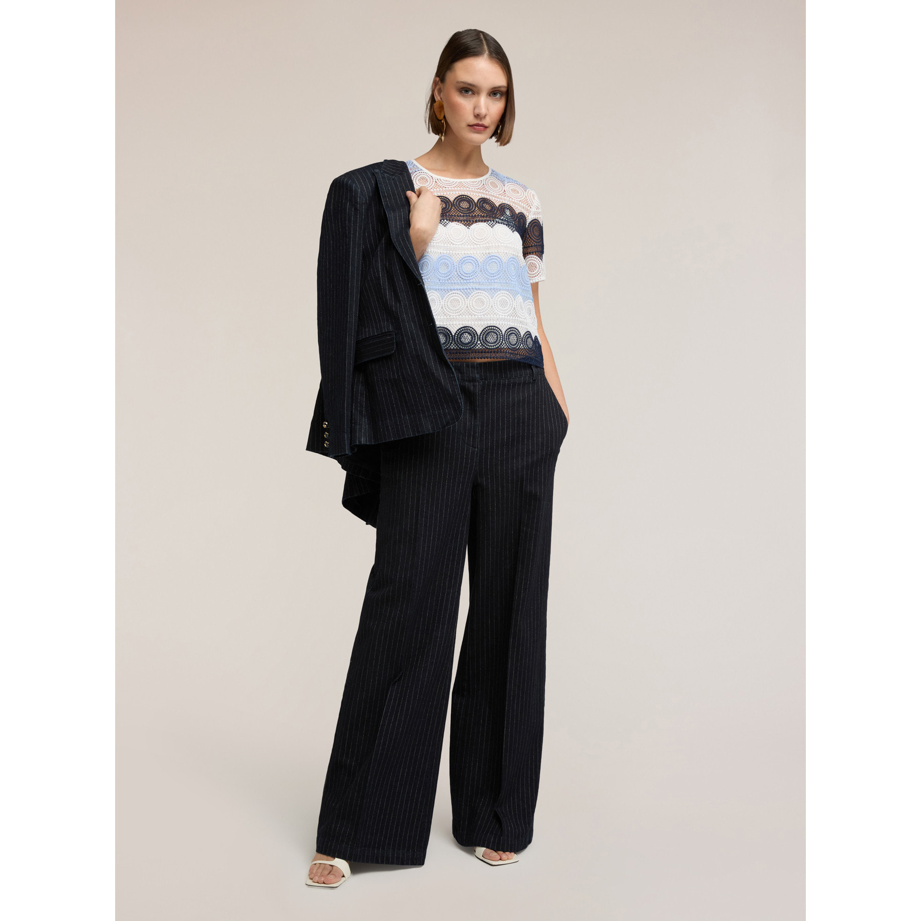 Motivi - T-shirt in pizzo macramé - Azzurro