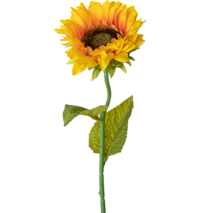 Girasole Mini con Foglie 49 Cm - Pezzi 24 - 18X49X18cm - Colore: Giallo - Bianchi Dino - Fiori Artificiali