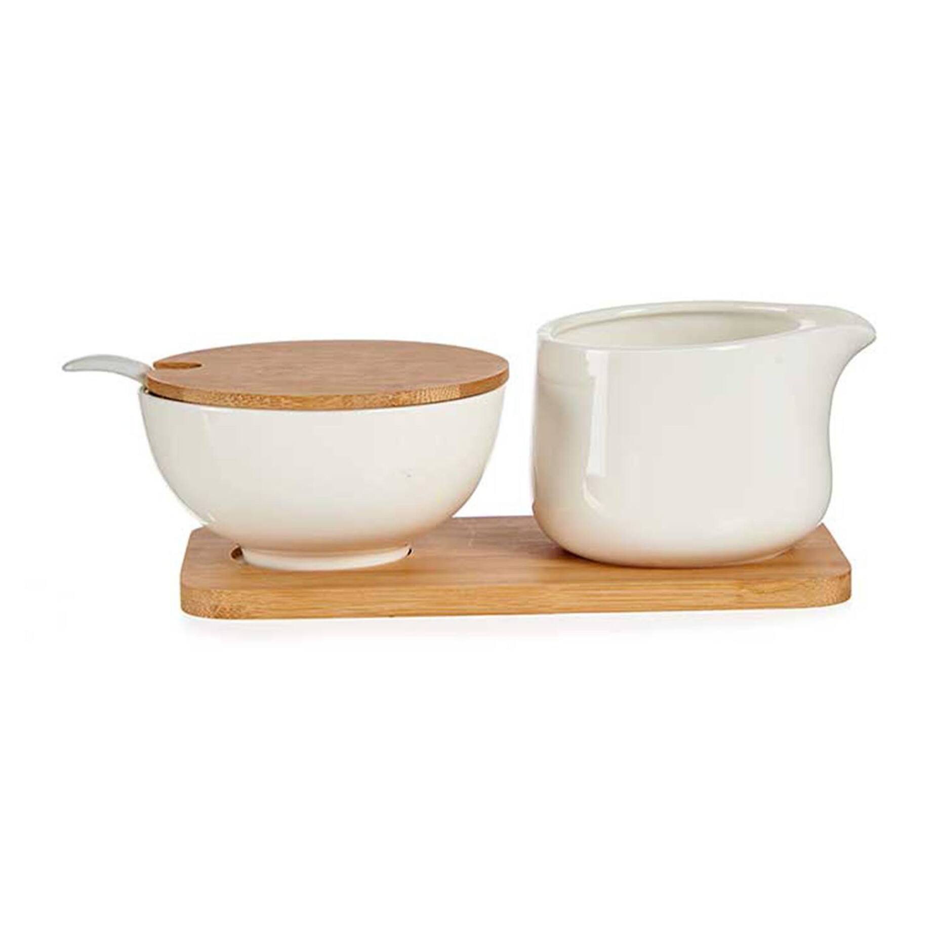 Set azucarero y lechera en ceramica y bambú
