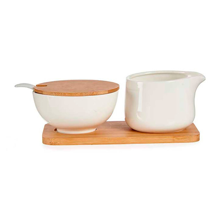 Set azucarero y lechera en ceramica y bambú