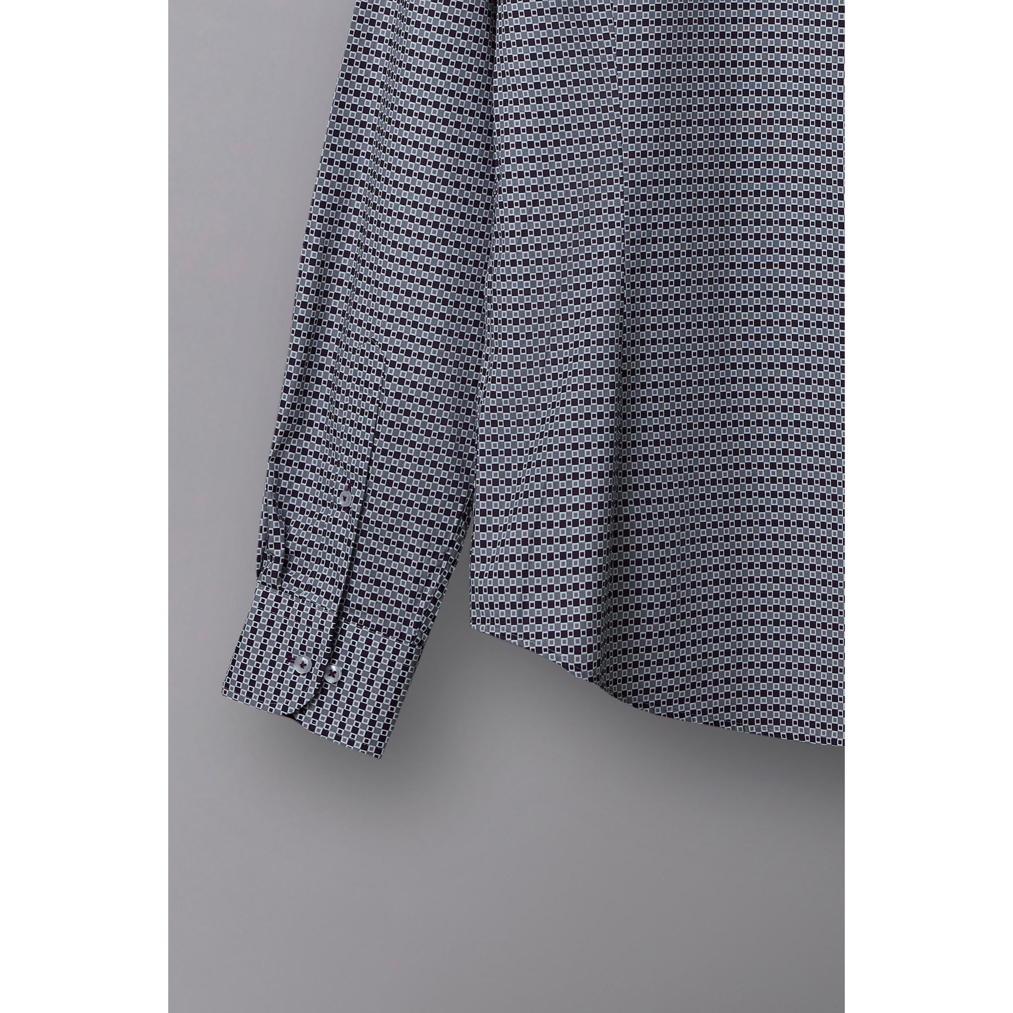 Camicia Uomo 1 Bottoni Button Down Slim Popeline Stampato Grigio Scuro Viola Melanzana
