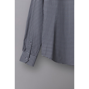Camicia Uomo 1 Bottoni Button Down Slim Popeline Stampato Grigio Scuro Viola Melanzana