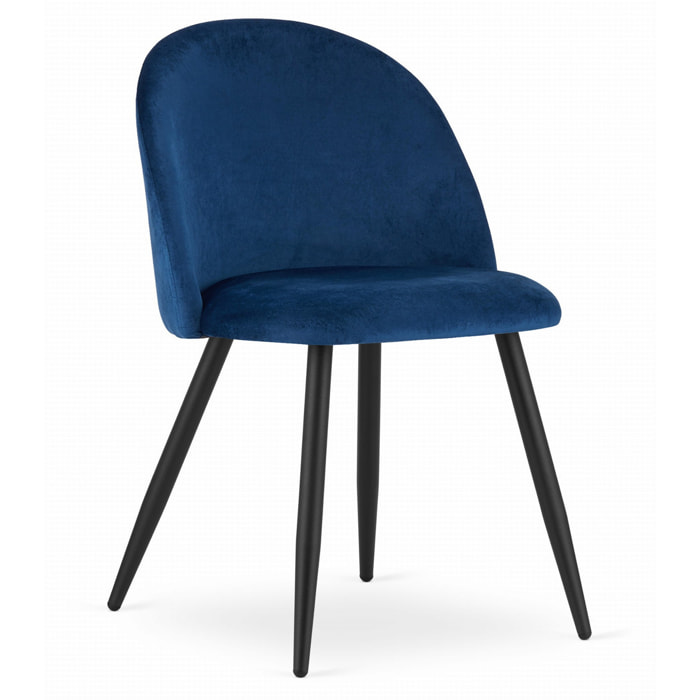 Set di 4 Sedie Bello in Velluto Blu Notte con Gambe Nere
