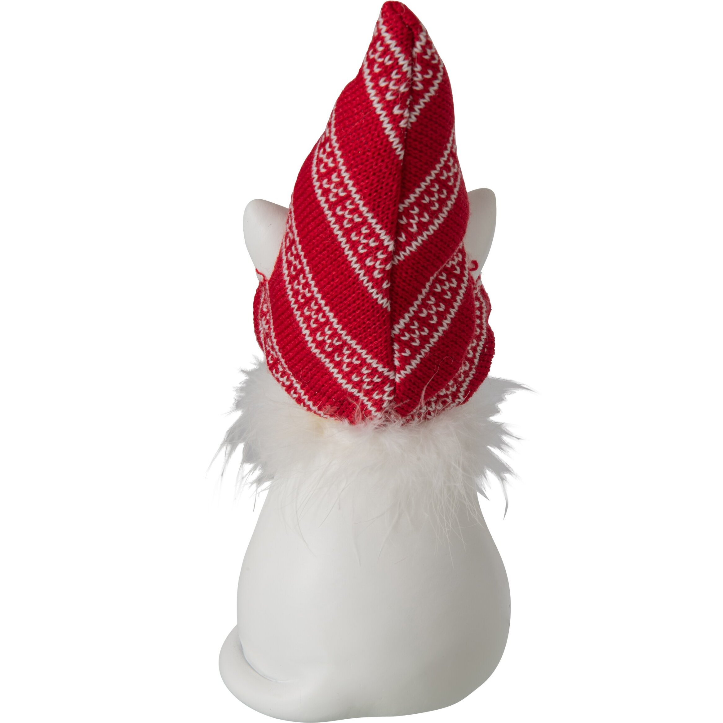 J-Line Chat avec chapeau - polyrésine - blanc/rouge Noël - large