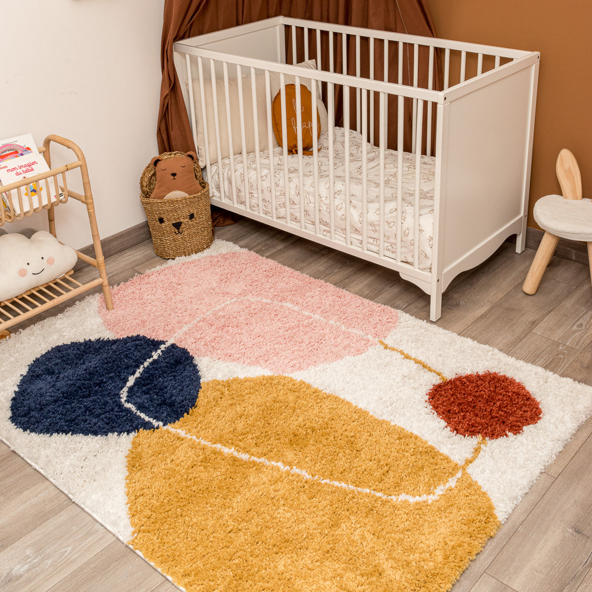 Aquarelle - tapis chambre d'enfant en laine artificielle à motif géométrique multicolore