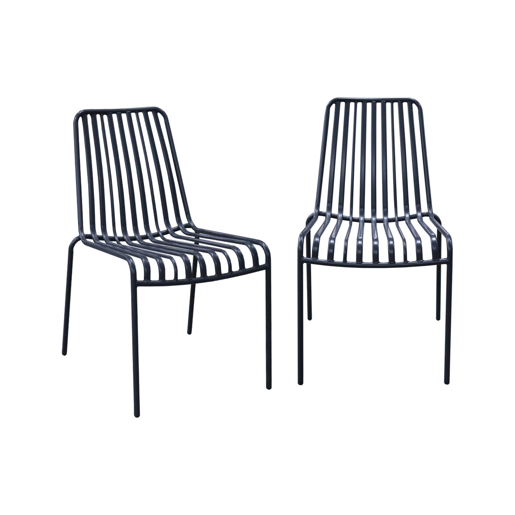 Lot de 2 chaises de jardin FLORIDA anthracite empilable en acier. L 59 x P 47.5 x H 78 cm