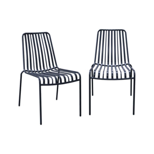 Lot de 2 chaises de jardin FLORIDA anthracite empilable en acier. L 59 x P 47.5 x H 78 cm