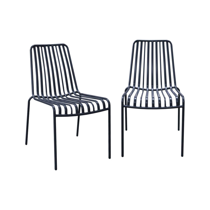 Lot de 2 chaises de jardin FLORIDA anthracite empilable en acier. L 59 x P 47.5 x H 78 cm