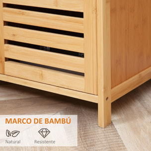 Aparador de 3 Puertas Ranuradas Aparador para Salón de Bambú con Estantes para Comedor Cocina Entrada Natural 100x35x82 cm