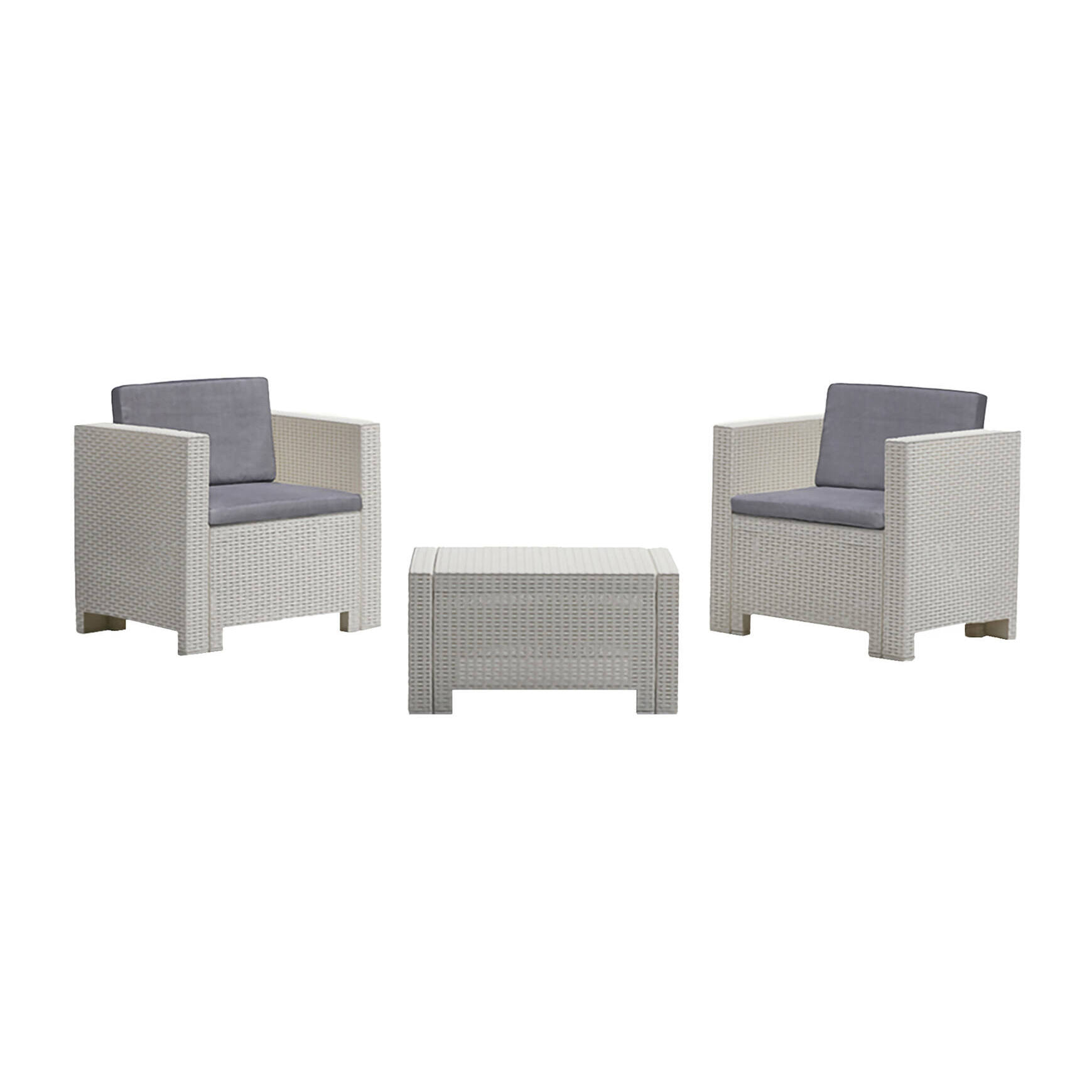 Set salotto da esterno Camini, Salottino outdoor, Set da balcone o giardino, Composizione soggiorno per esterni, Made in Italy, Bianco
