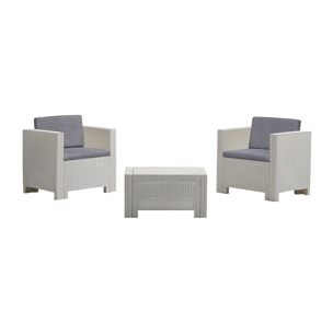 Set salotto da esterno Camini, Salottino outdoor, Set da balcone o giardino, Composizione soggiorno per esterni, Made in Italy, Bianco