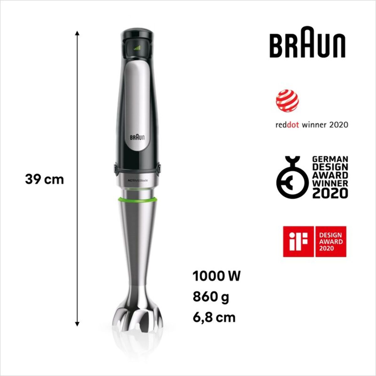 Mixeur BRAUN MQ7026X MultiQuick 7 gris et noir 2 accessoires