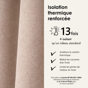 Rideau thermique phonique et semi occultant à galons fronceurs KONFOR - Beige